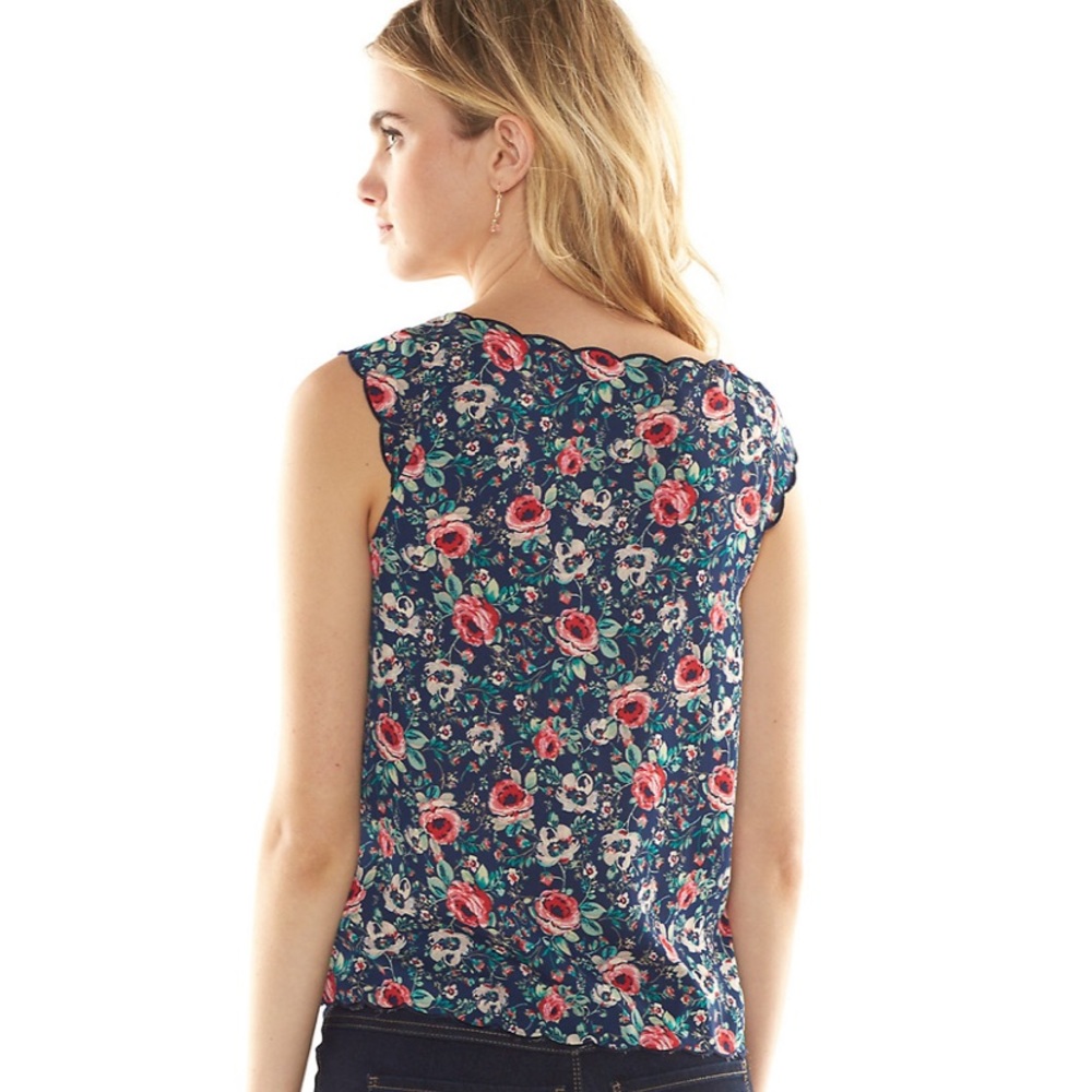 Lauren Conrad Sleeveless Scalloped Floral Blouse